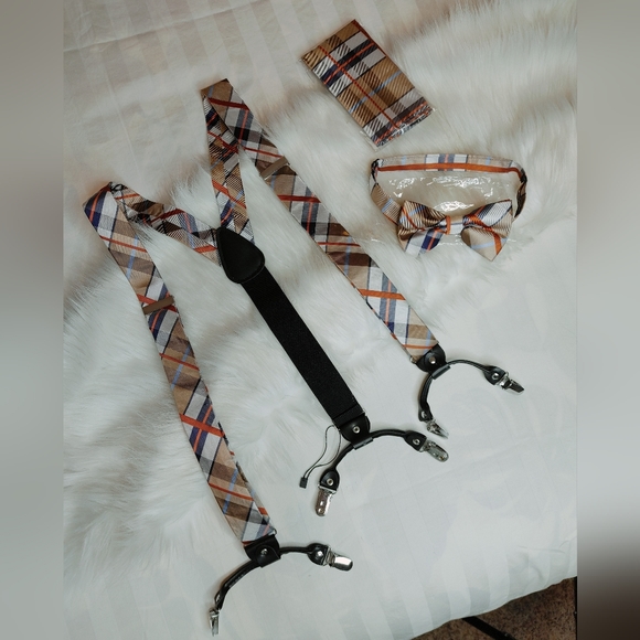 Hisdern Other - SUSPENDER, BOW TIE, HANDKERCHIEF PLAID SET
